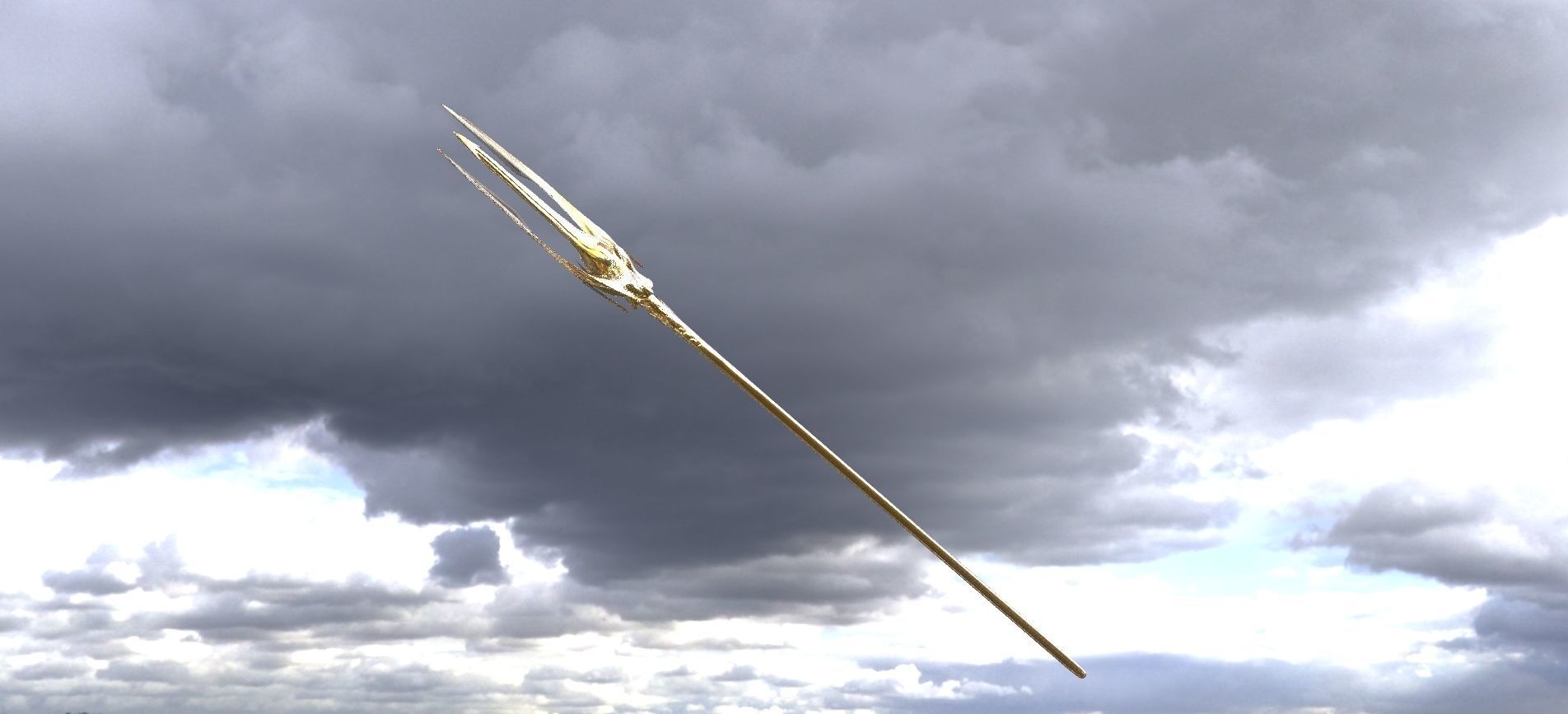 Trident golden flying in sky 3D model_1