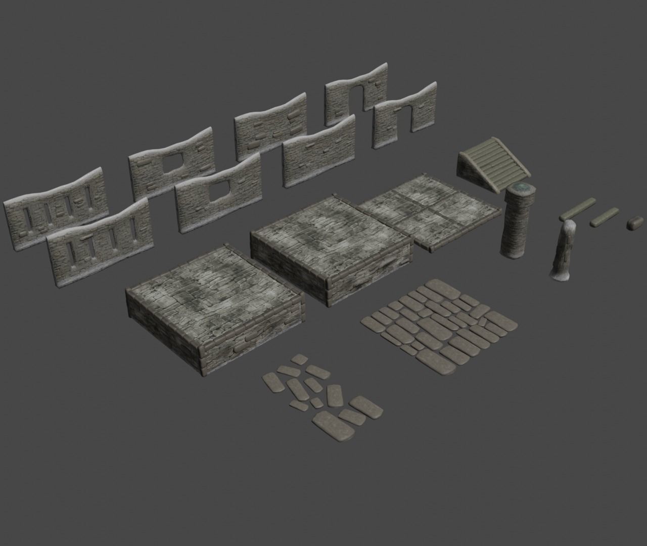 Modular building set 1 Low-poly 3D model_7