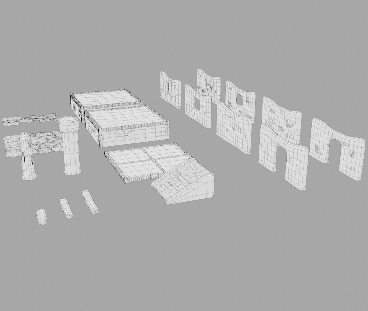 Modular building set 1 Low-poly 3D model_6