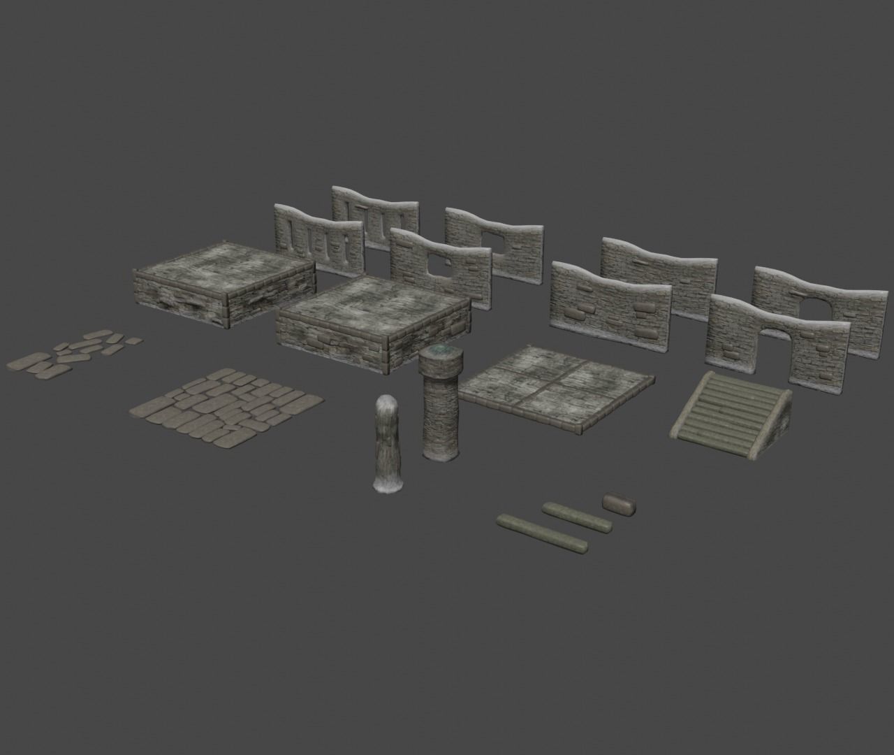 Modular building set 1 Low-poly 3D model_1