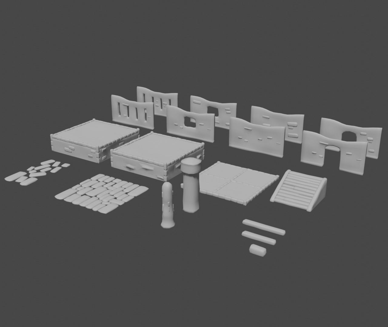 Modular building set 1 Low-poly 3D model_2