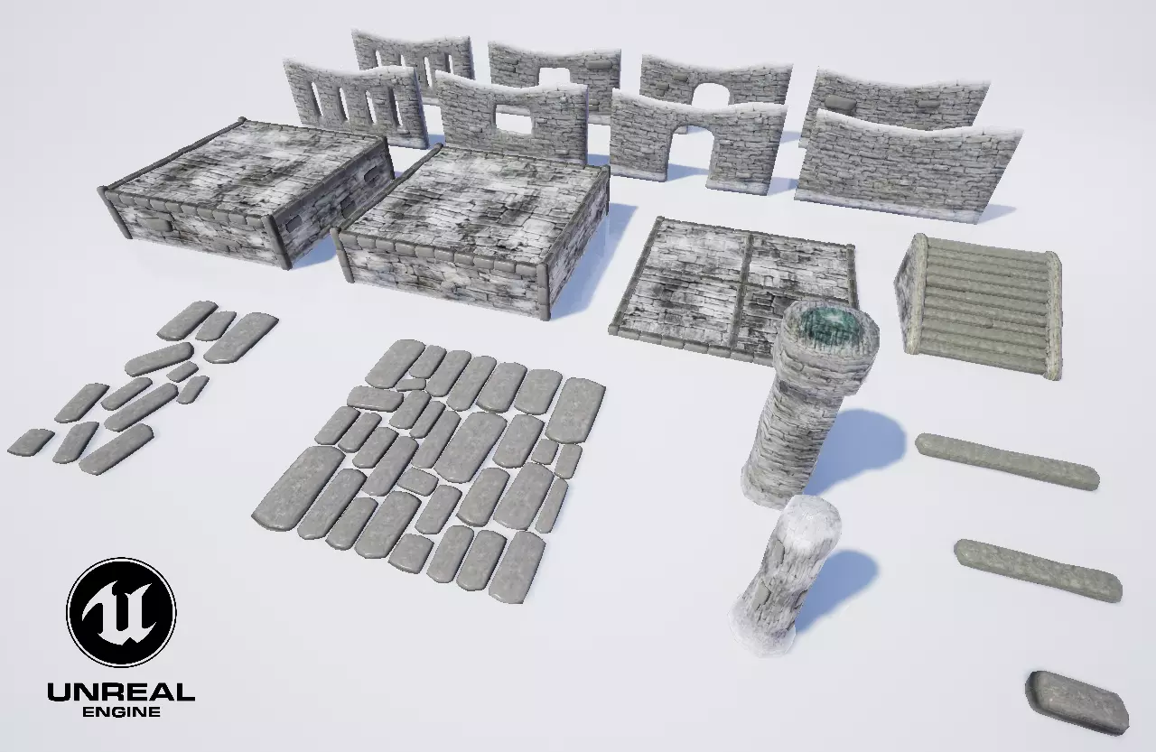 Modular building set 1 Low-poly 3D model_0