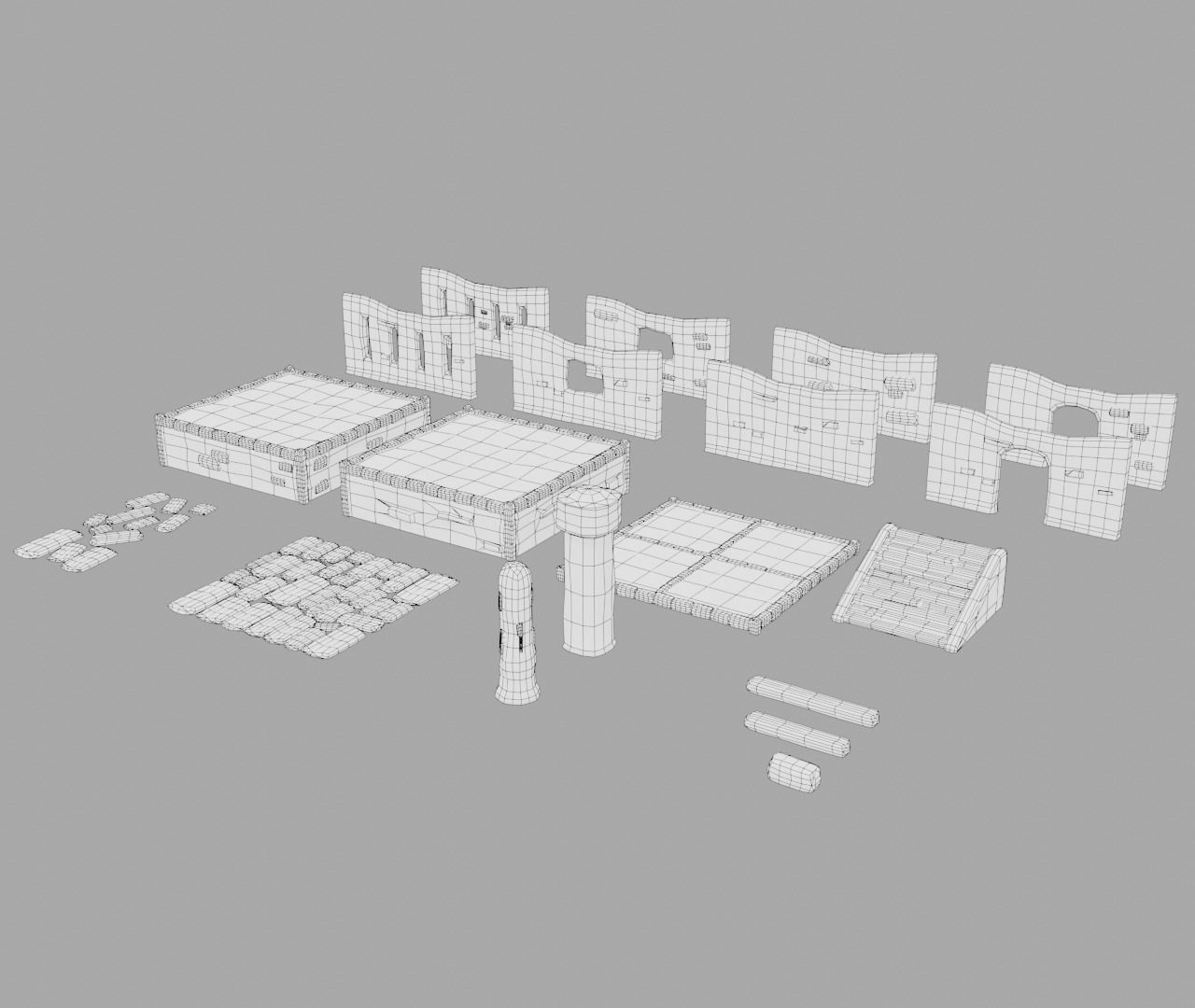Modular building set 1 Low-poly 3D model_3