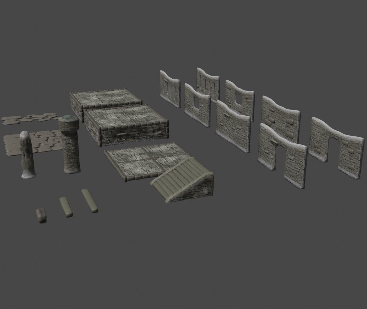 Modular building set 1 Low-poly 3D model_4