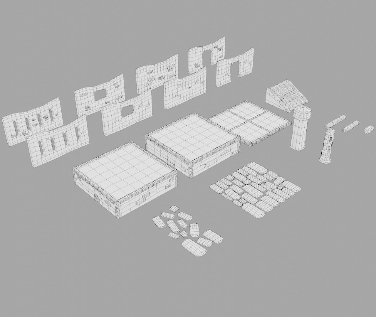 Modular building set 1 Low-poly 3D model_9