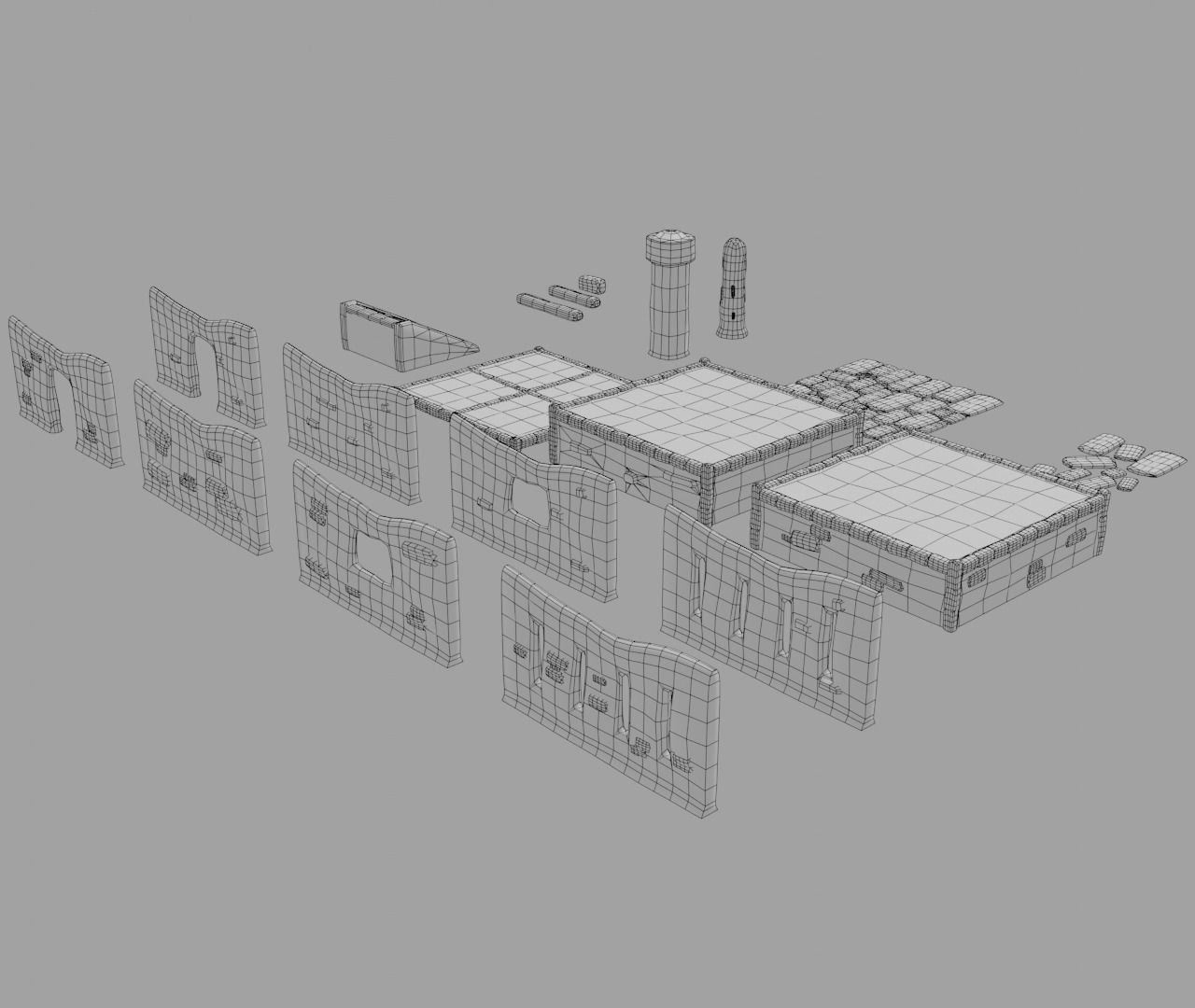 Modular building set 1 Low-poly 3D model_12