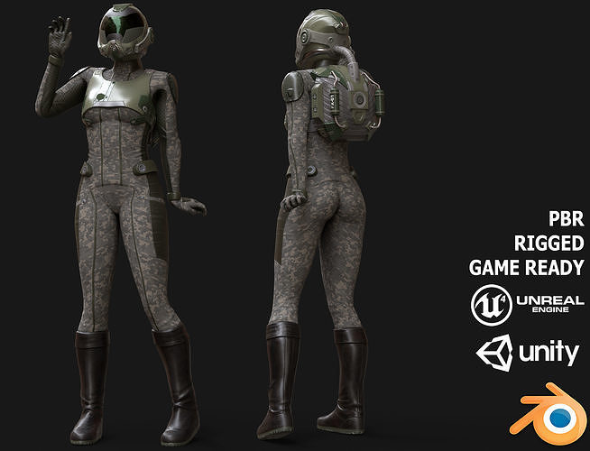 FX01 Female Space Suit Green LITE VERSION Low-poly 3D model