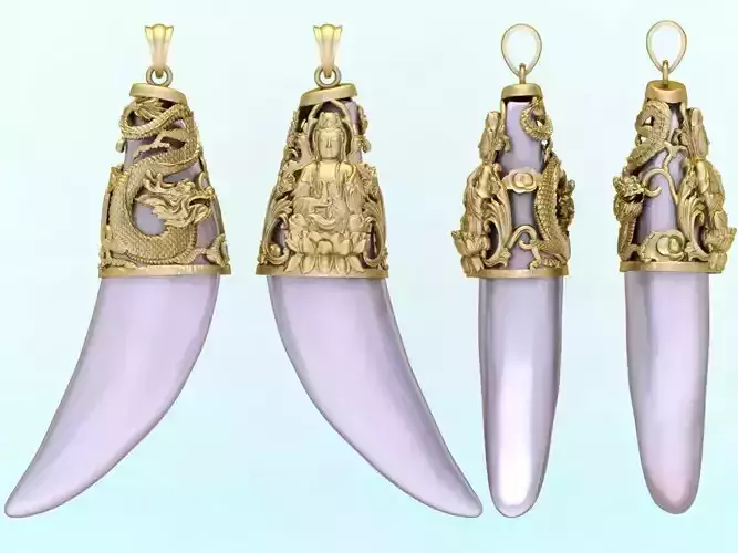 Tiger fangs pendant - Tiger tooth pendant - Buddha Guanyin 