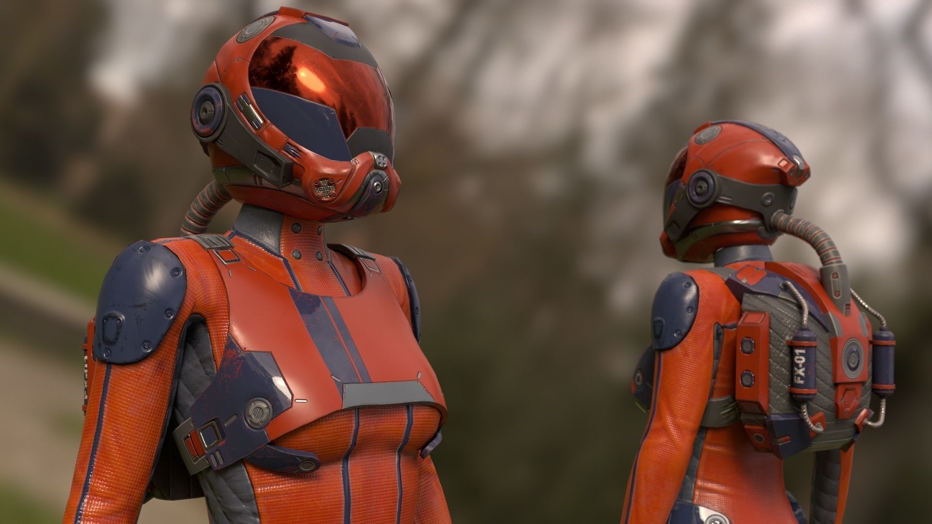 FX01 Female Space Suit Orange LITE VERSION Low-poly 3D model_2