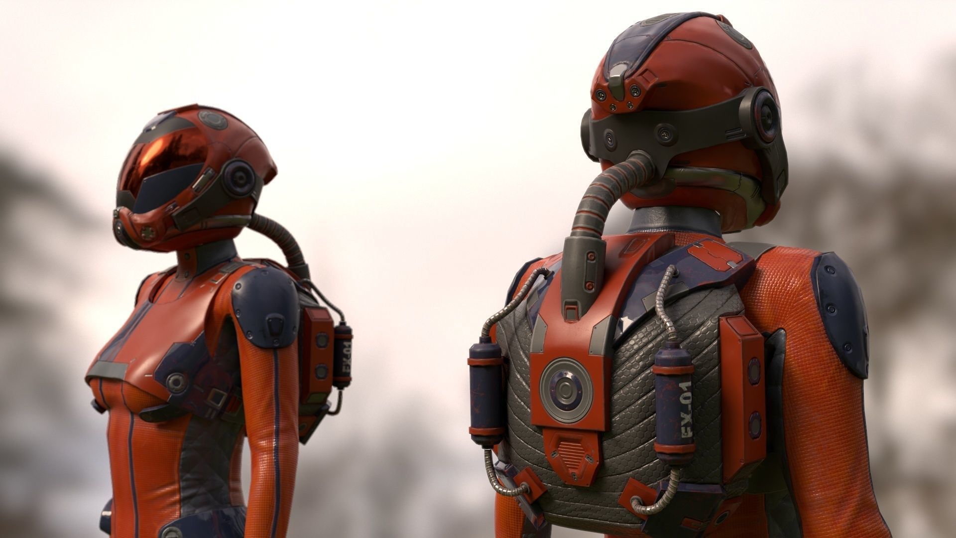 FX01 Female Space Suit Orange LITE VERSION Low-poly 3D model_3