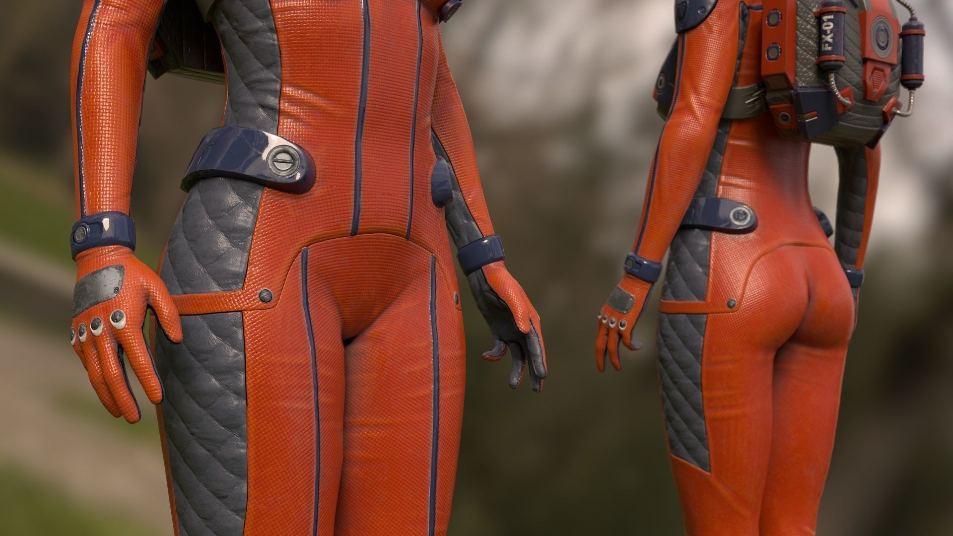 FX01 Female Space Suit Orange LITE VERSION Low-poly 3D model_6