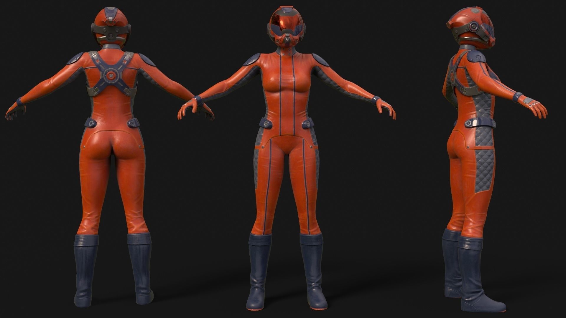 FX01 Female Space Suit Orange LITE VERSION Low-poly 3D model_9