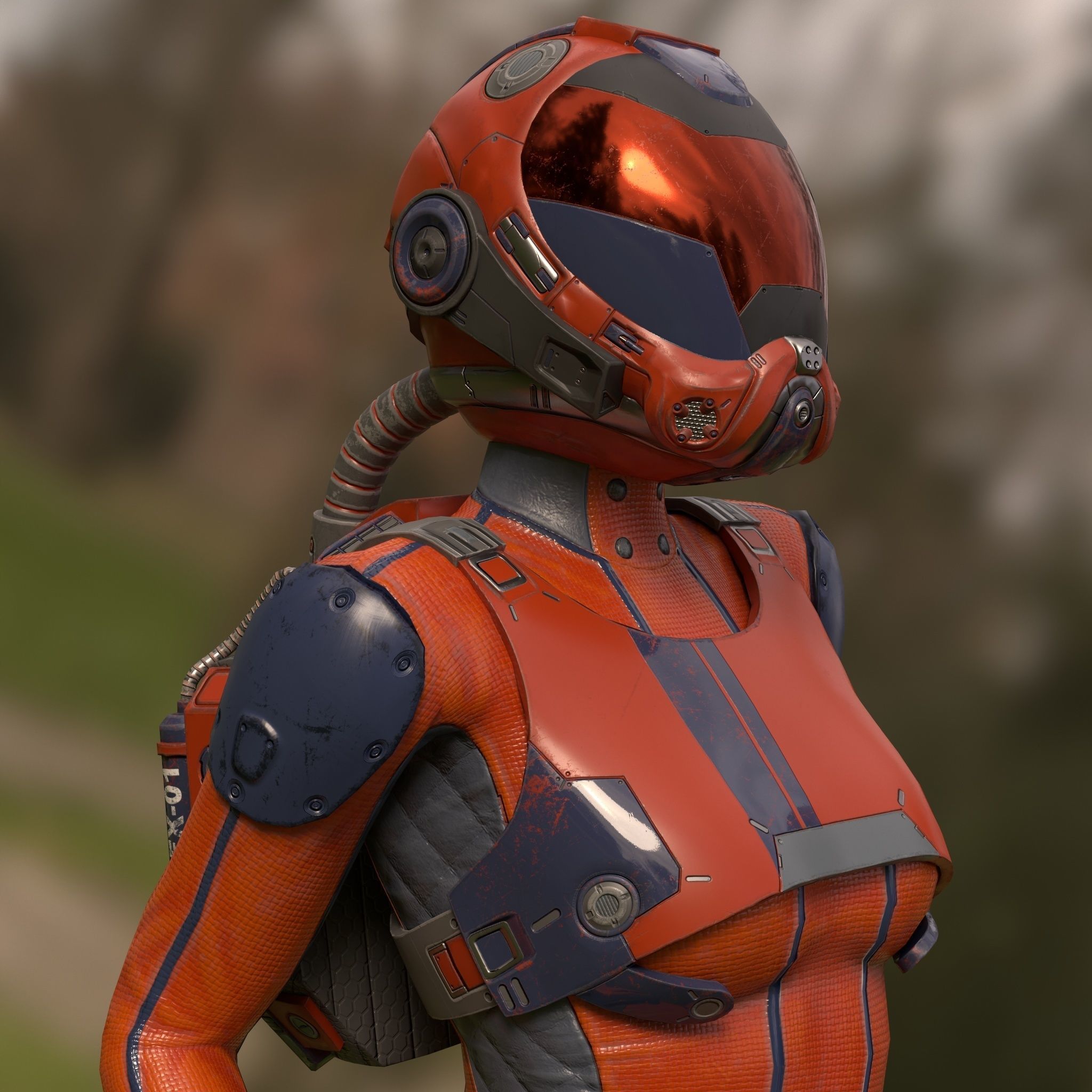 FX01 Female Space Suit Orange LITE VERSION Low-poly 3D model_1