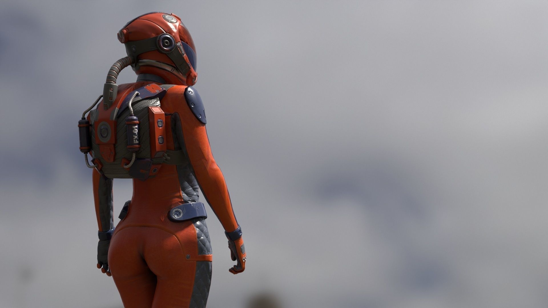 FX01 Female Space Suit Orange LITE VERSION Low-poly 3D model_5