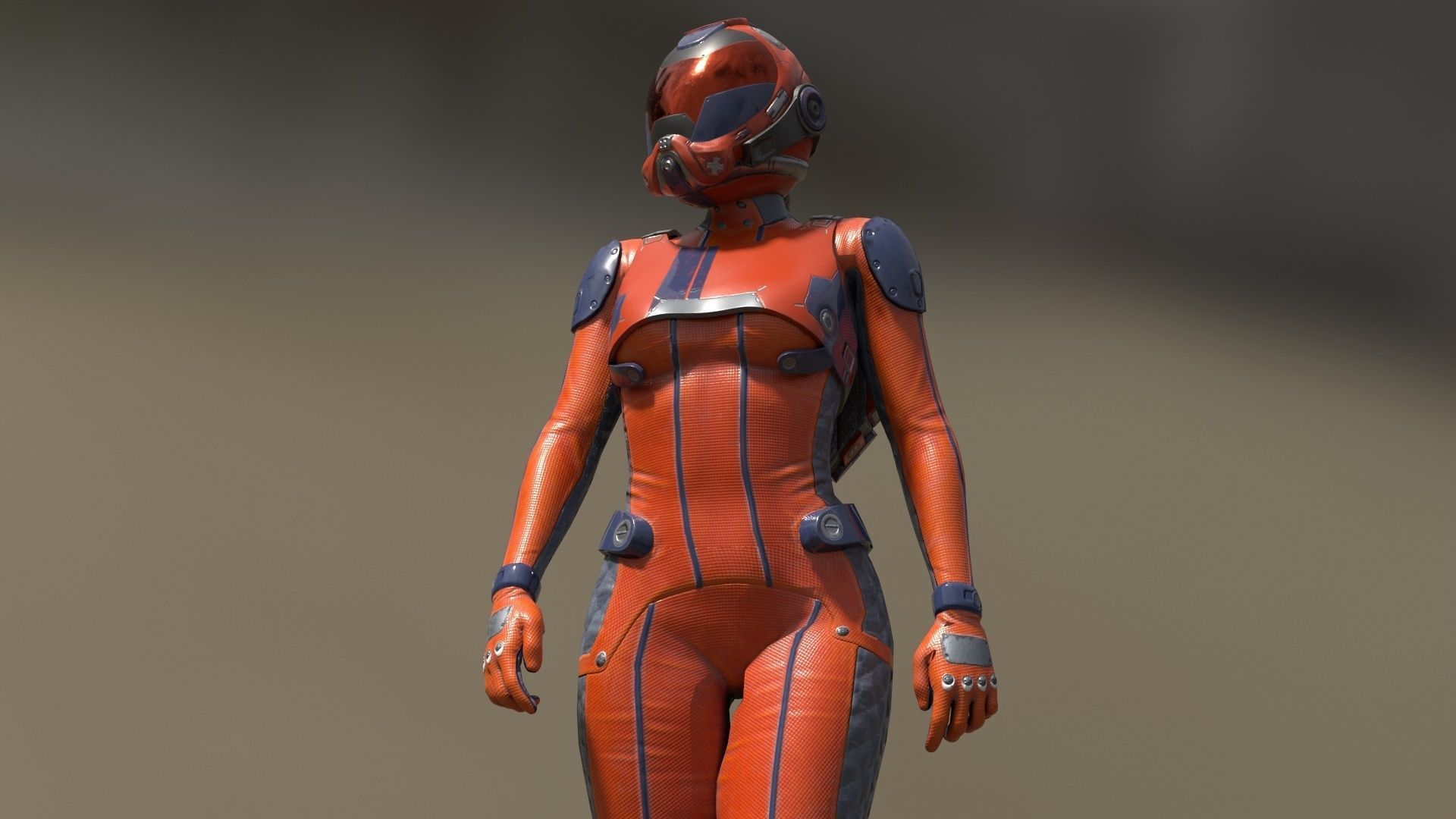 FX01 Female Space Suit Orange LITE VERSION Low-poly 3D model_4