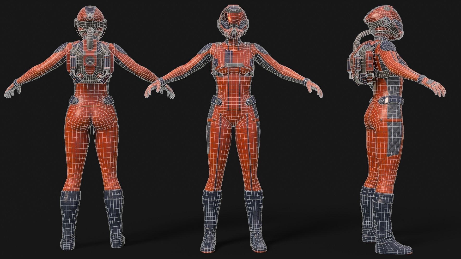 FX01 Female Space Suit Orange LITE VERSION Low-poly 3D model_8
