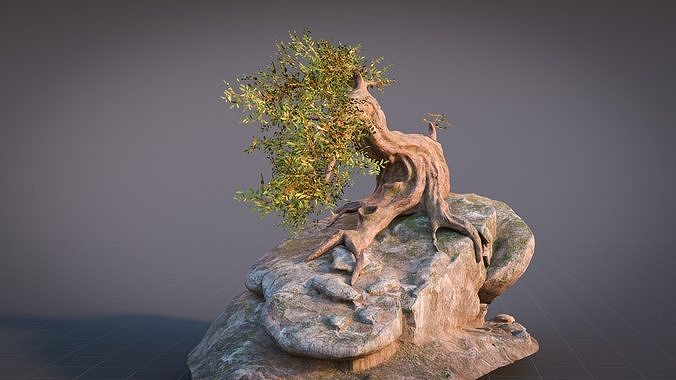 Fantasy Old Tree On A Rocky Low-poly 3D model 3