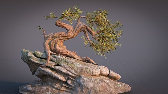 Fantasy Old Tree On A Rocky Low-poly 3D model 7