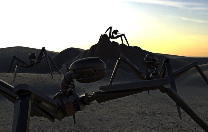 Rigged and Animated Gun Robot Low-poly 3D model_3