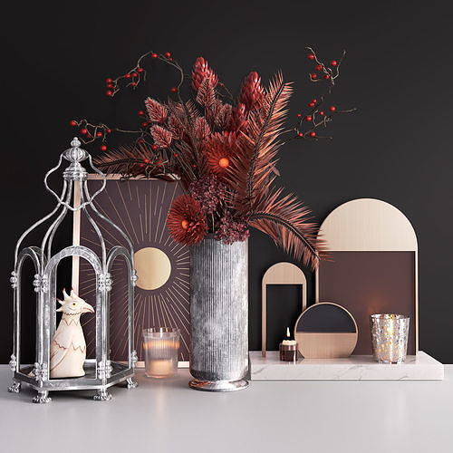 Decor Set With Cage and Flowers 3D model