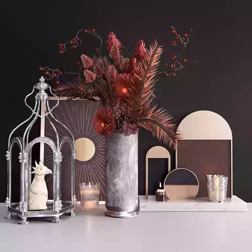 Decor Set With Cage and Flowers 3D model