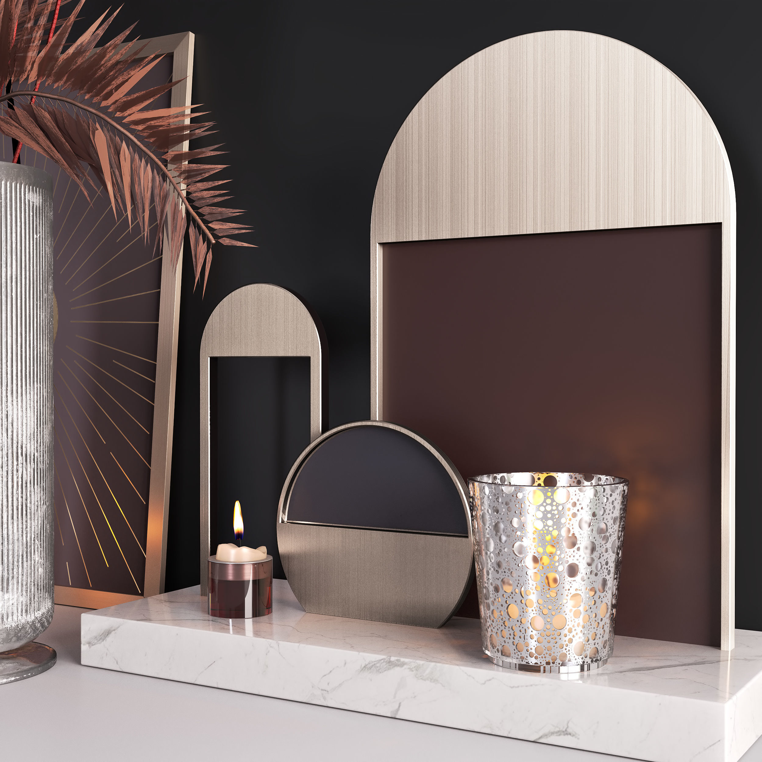 Decor Set With Cage and Flowers 3D model_2