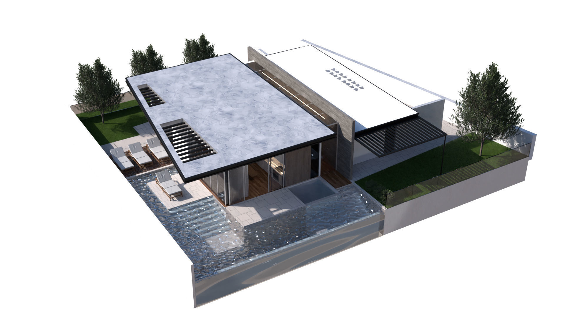 Home pool Villa Low-poly 3D model_2