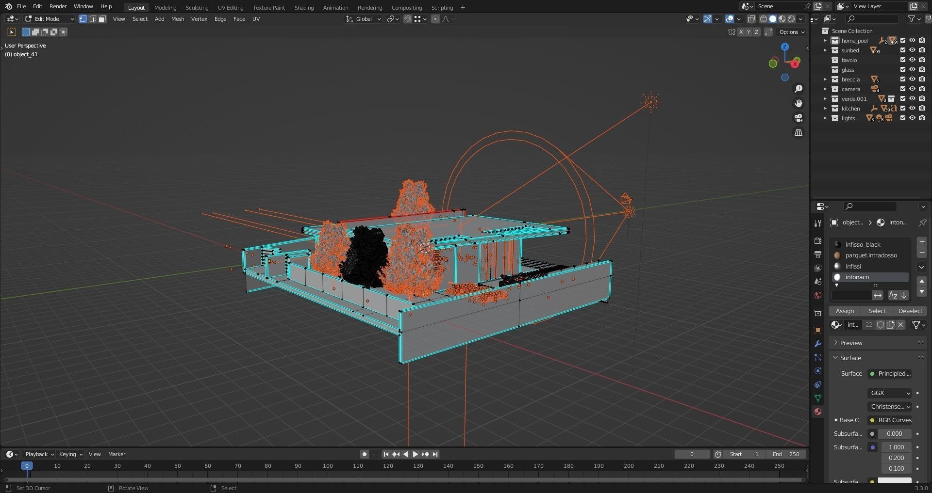 Home pool Villa Low-poly 3D model_16