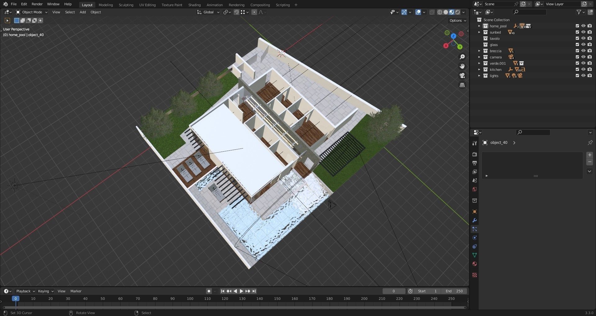 Home pool Villa Low-poly 3D model_10