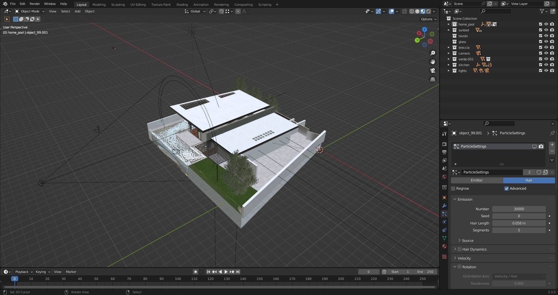 Home pool Villa Low-poly 3D model_7