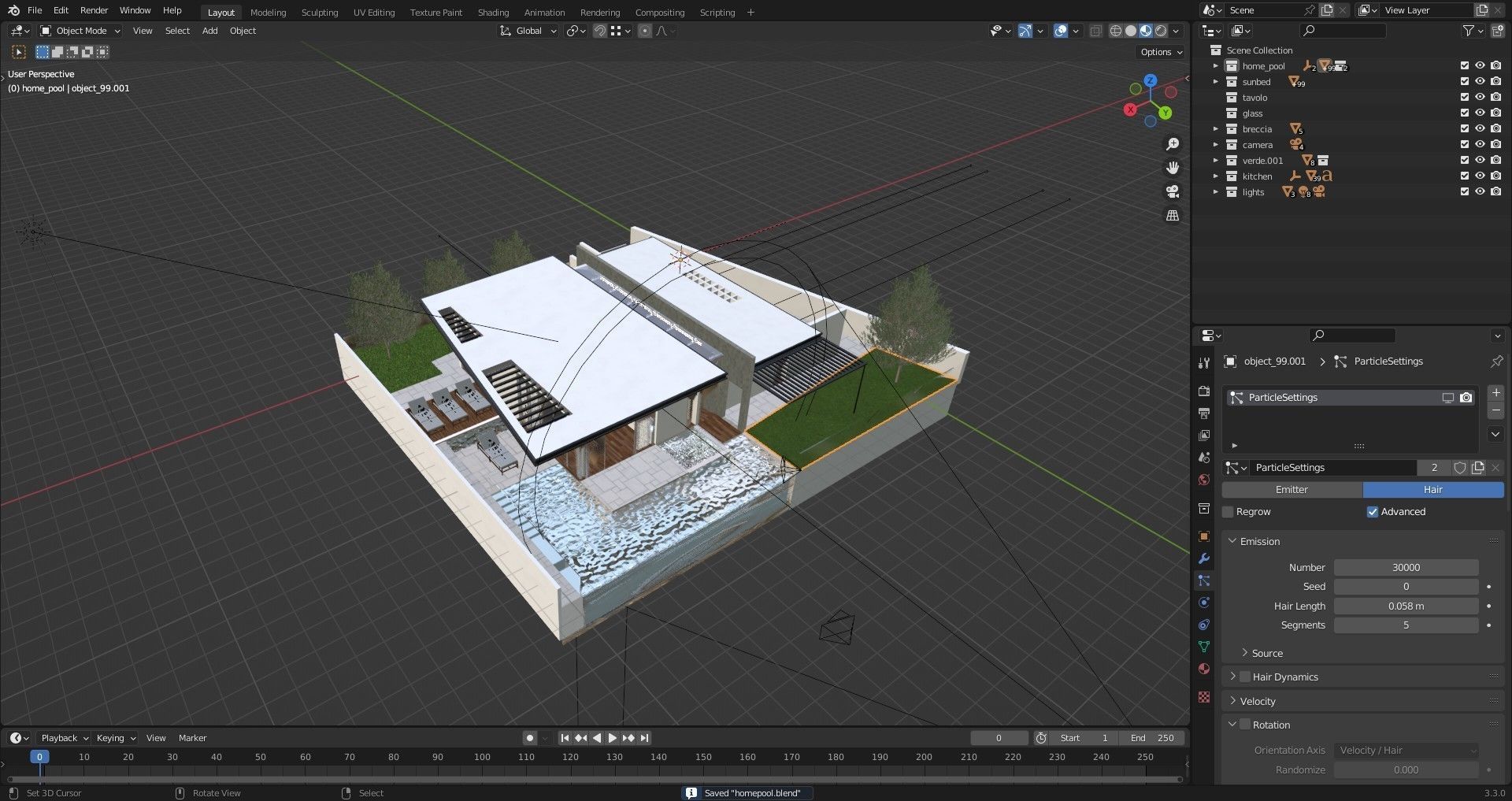 Home pool Villa Low-poly 3D model_5