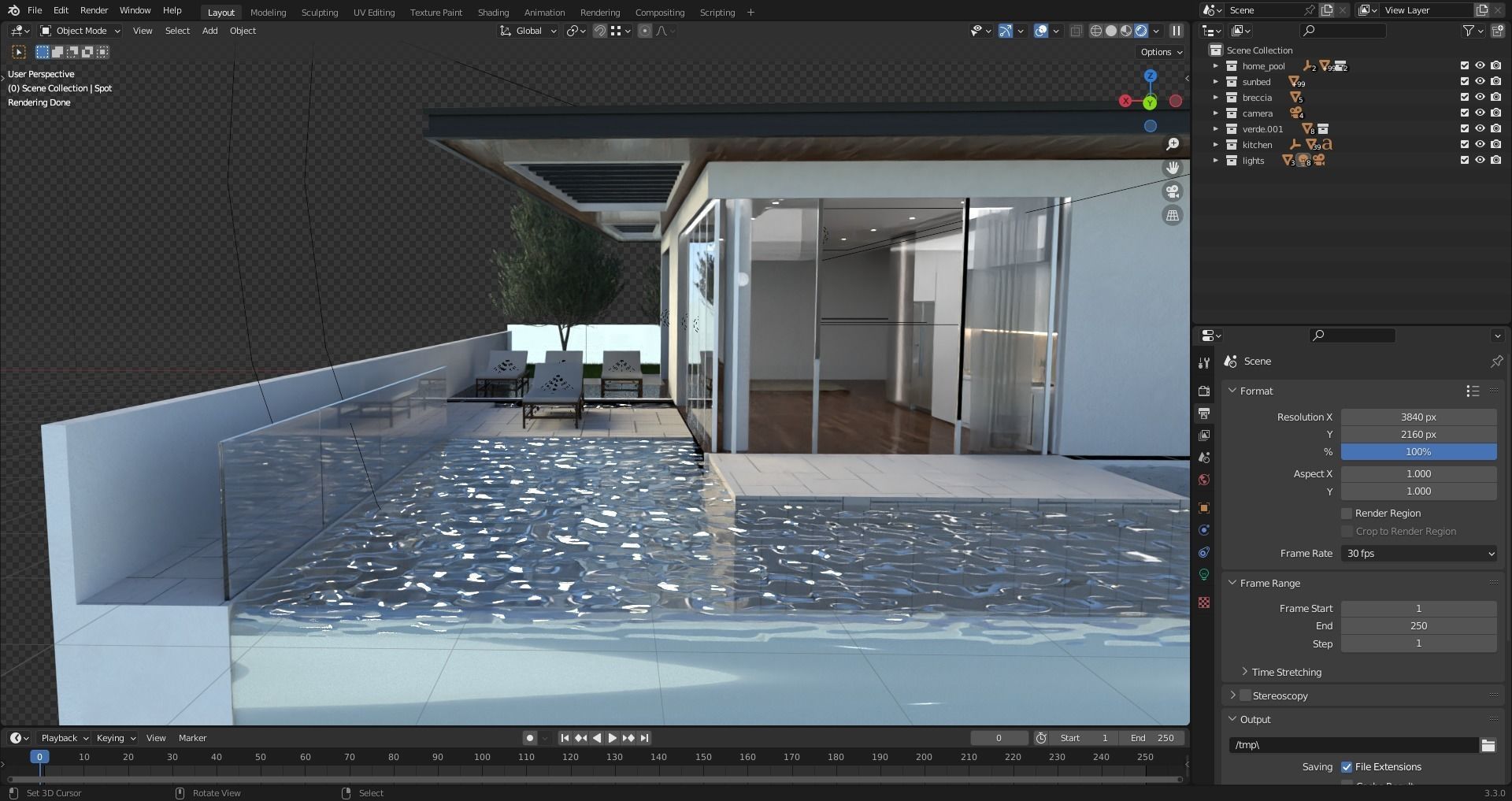 Home pool Villa Low-poly 3D model_4