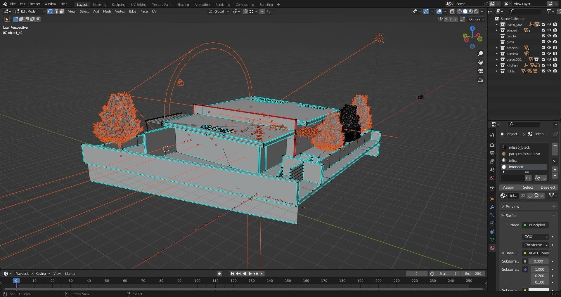 Home pool Villa Low-poly 3D model_17