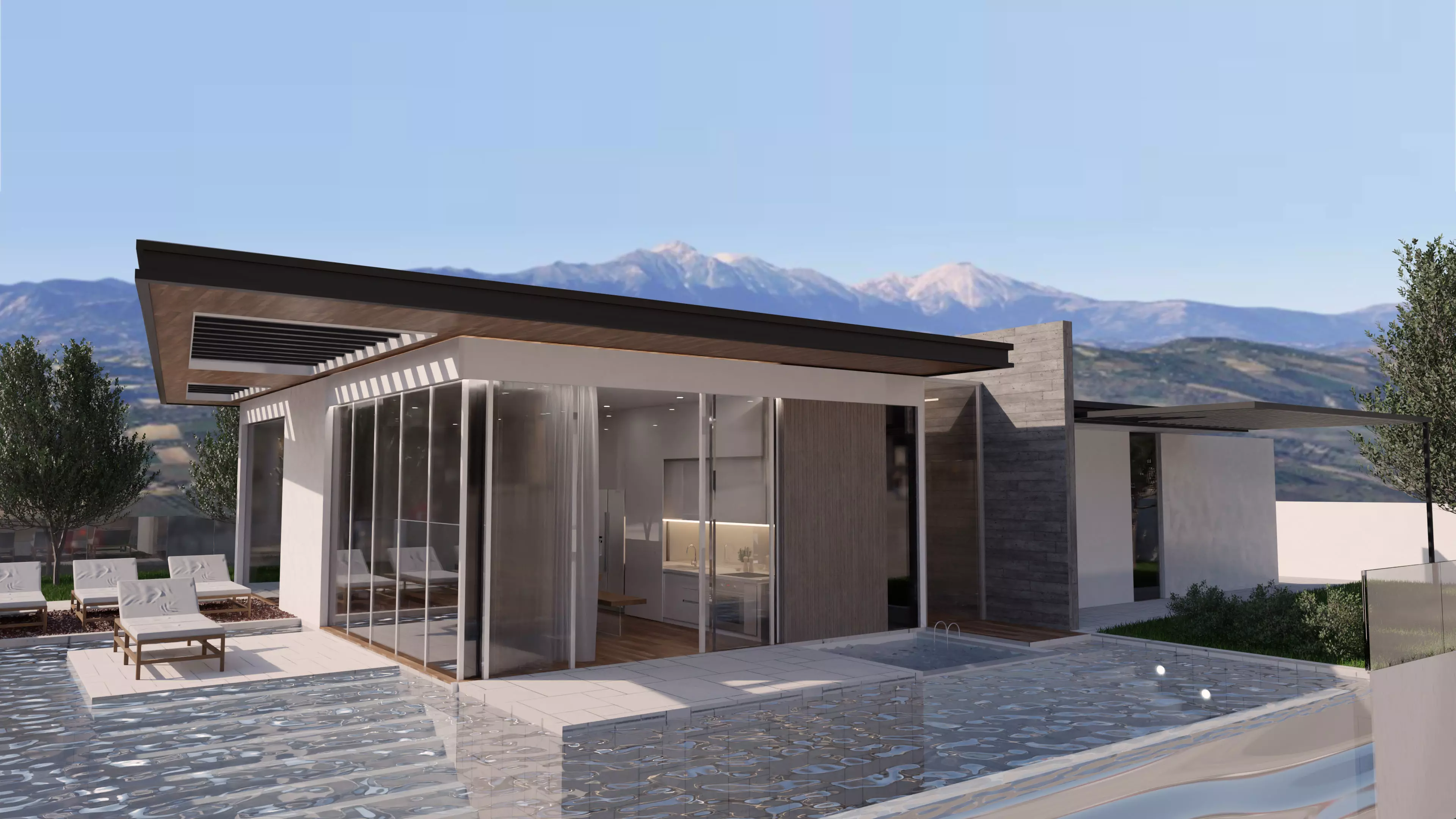 Home pool Villa Low-poly 3D model_0