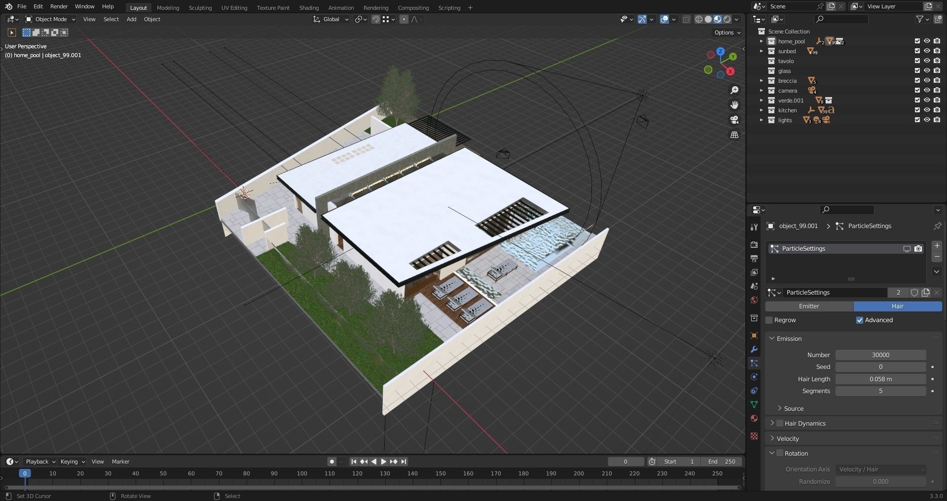 Home pool Villa Low-poly 3D model_9