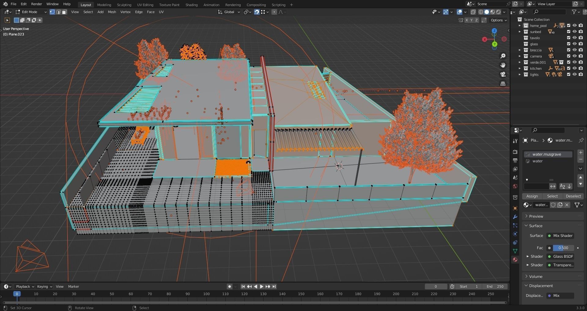 Home pool Villa Low-poly 3D model_19