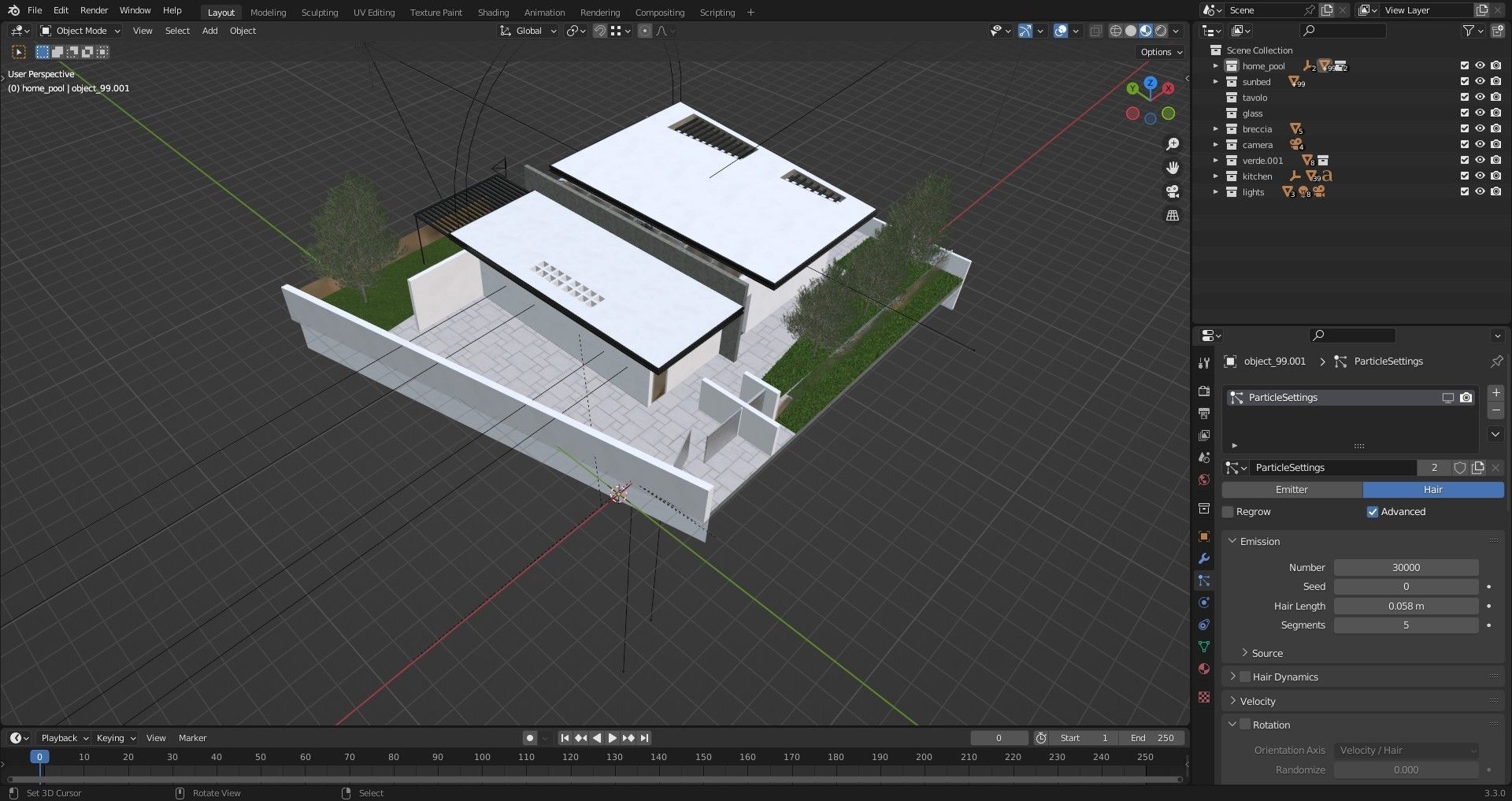 Home pool Villa Low-poly 3D model_8