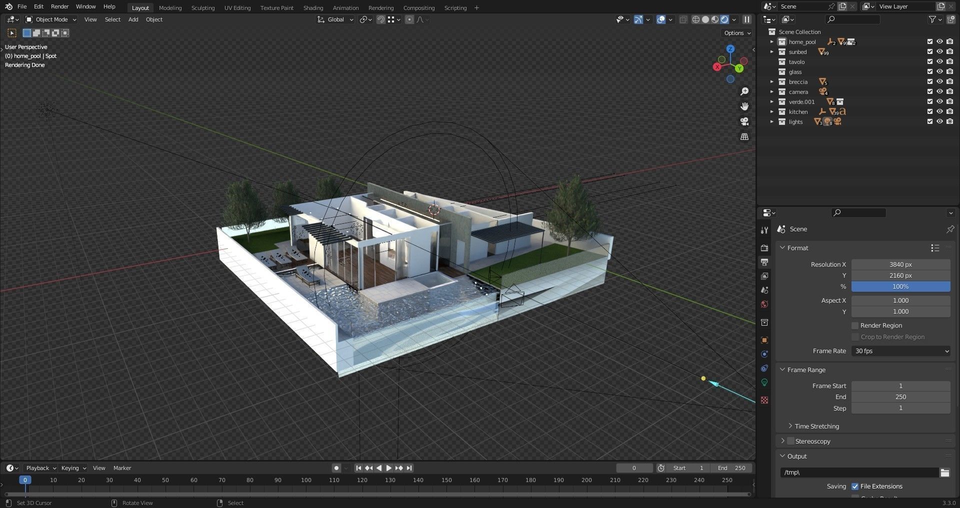Home pool Villa Low-poly 3D model_12
