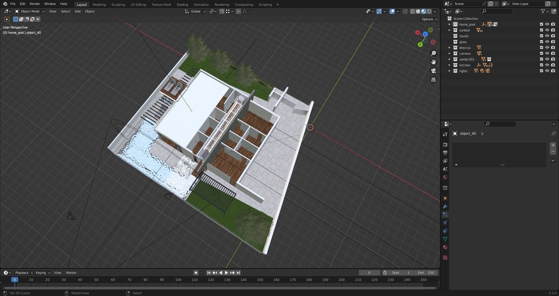 Home pool Villa Low-poly 3D model_11