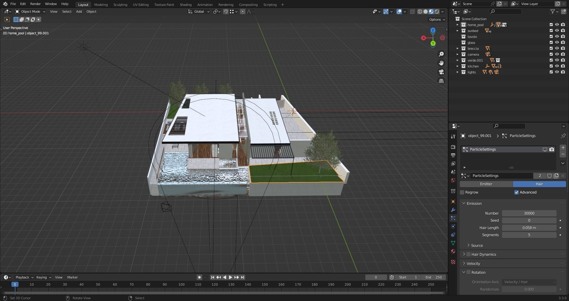 Home pool Villa Low-poly 3D model_6