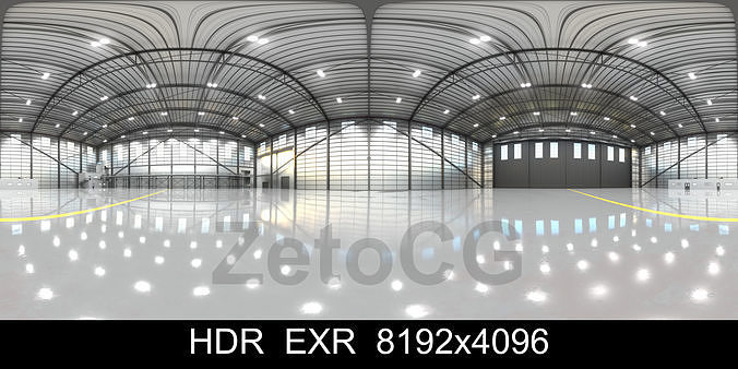 HDRI - Airplane Hangar Interior 11 - 8192x4096 Texture