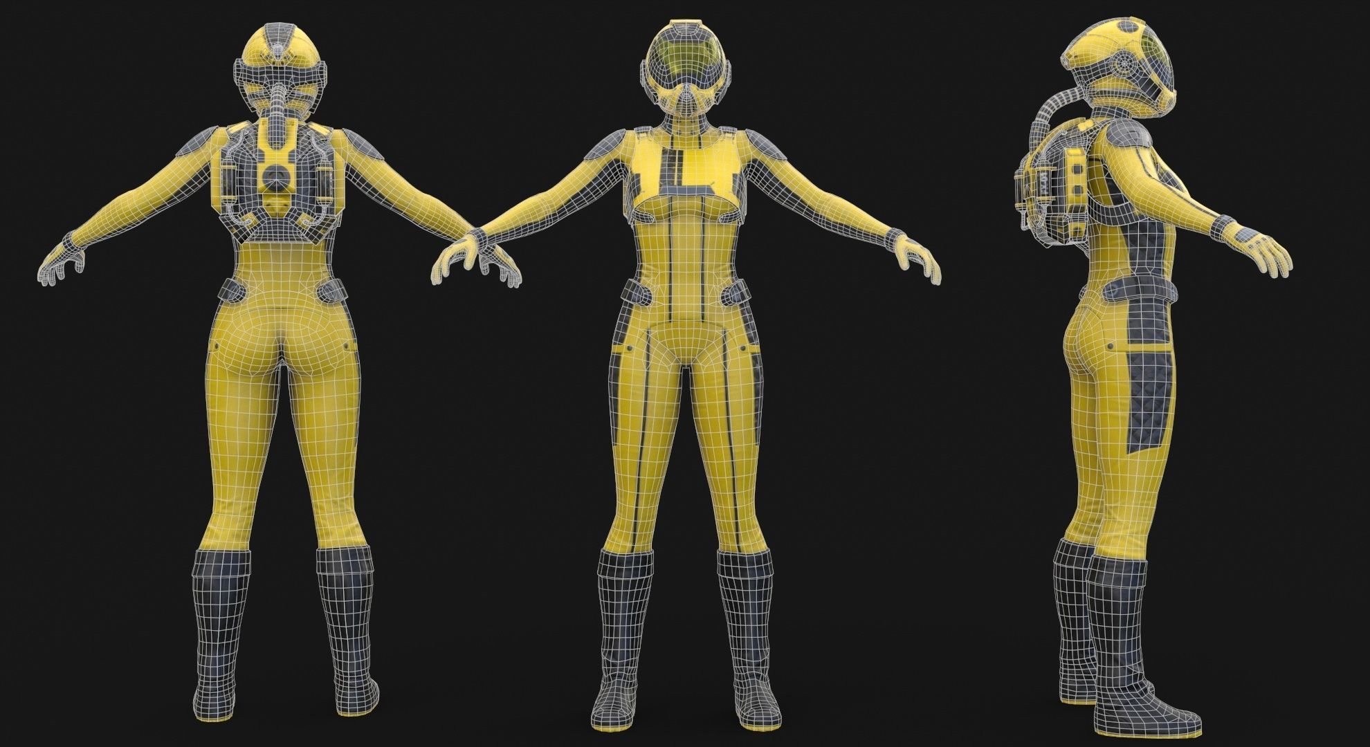 FX01 Female Space Suit Yellow LITE VERSION Low-poly 3D model_8