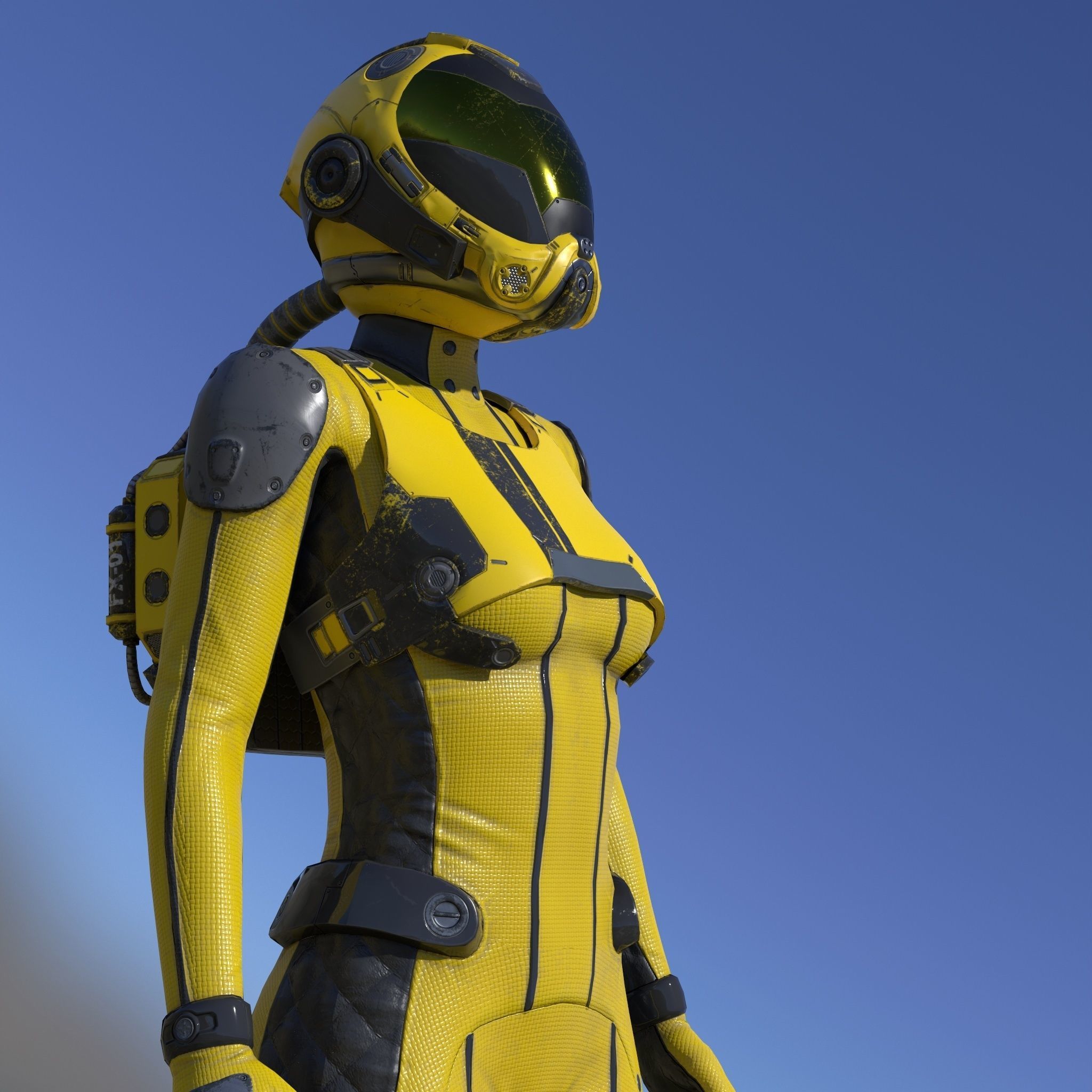 FX01 Female Space Suit Yellow LITE VERSION Low-poly 3D model_1