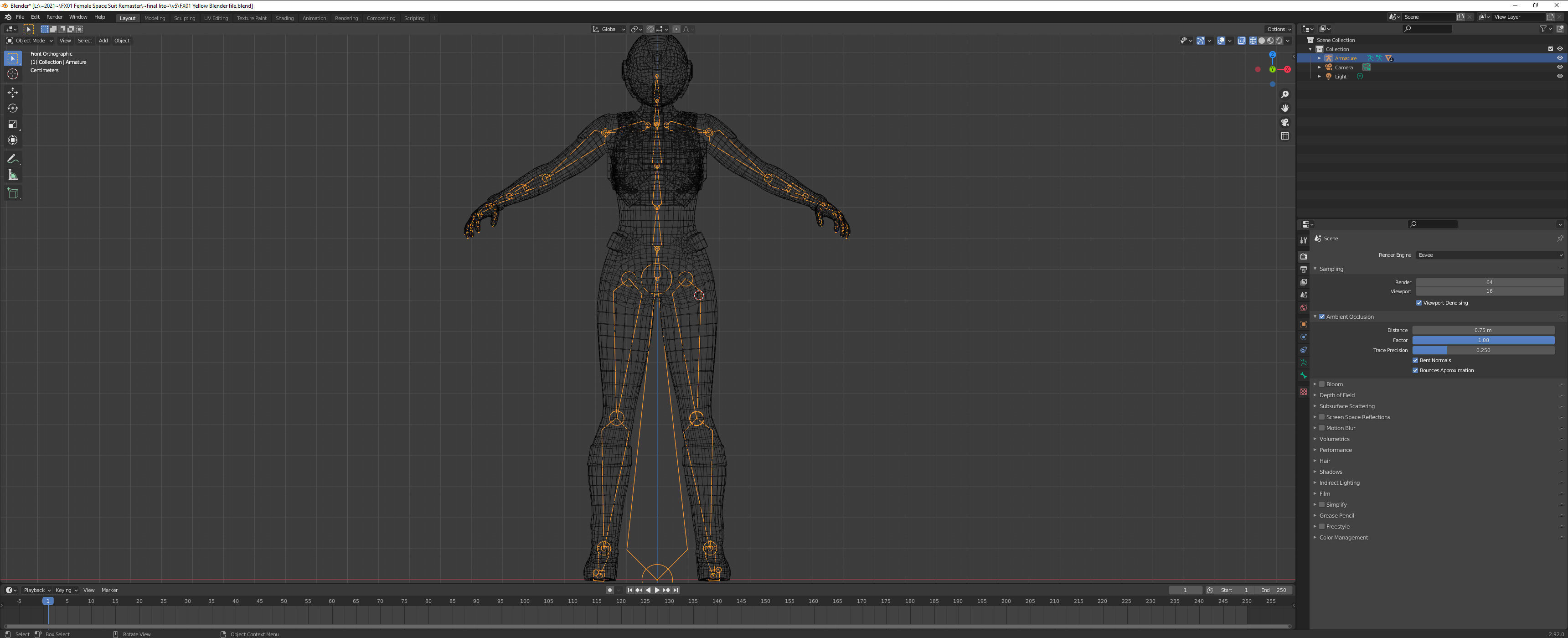 FX01 Female Space Suit Yellow LITE VERSION Low-poly 3D model_9