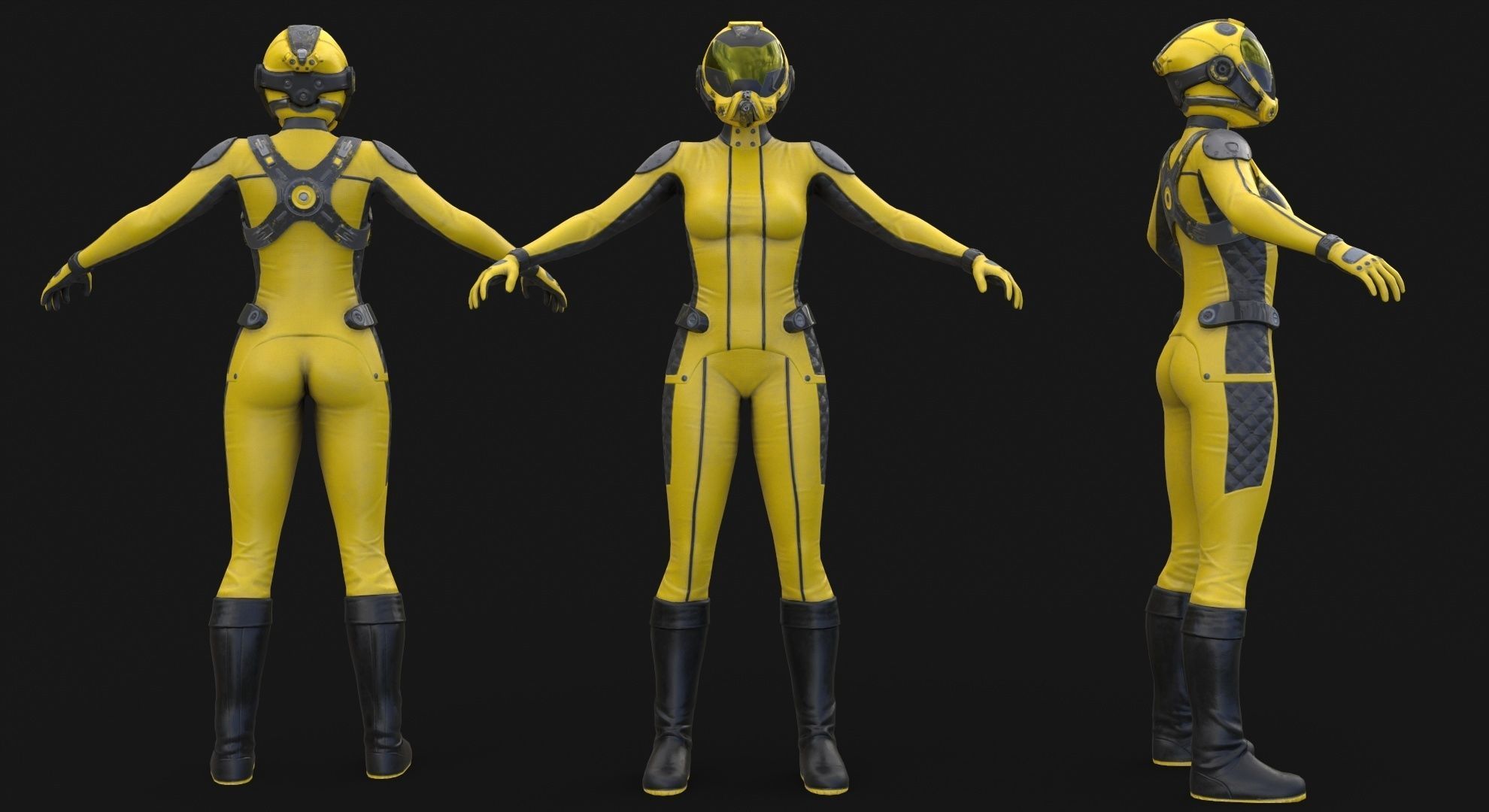 FX01 Female Space Suit Yellow LITE VERSION Low-poly 3D model_7