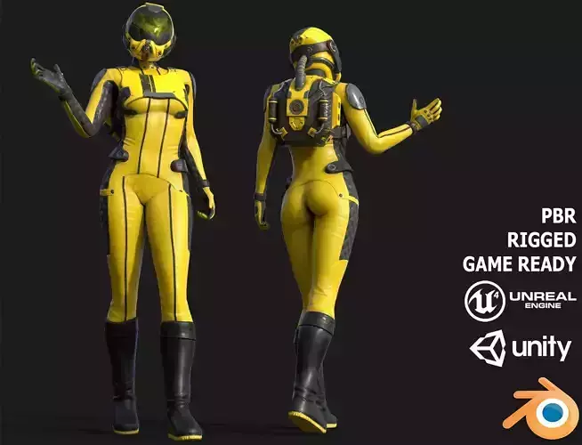 FX01 Female Space Suit Yellow LITE VERSION Low-poly 3D model FX01 Female Space Suit Yellow LITE VERSION Low-poly 3D model