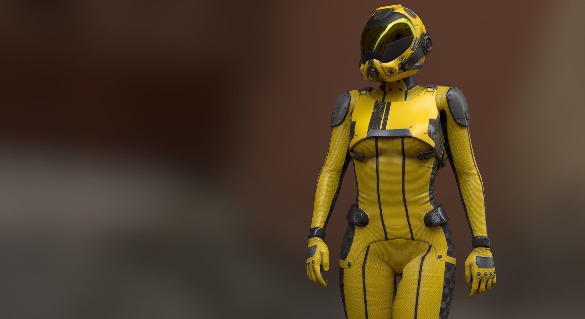 FX01 Female Space Suit Yellow LITE VERSION Low-poly 3D model_2
