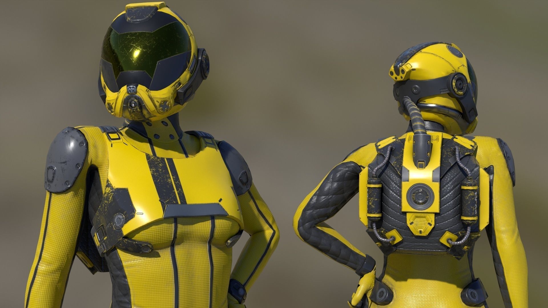 FX01 Female Space Suit Yellow LITE VERSION Low-poly 3D model_3