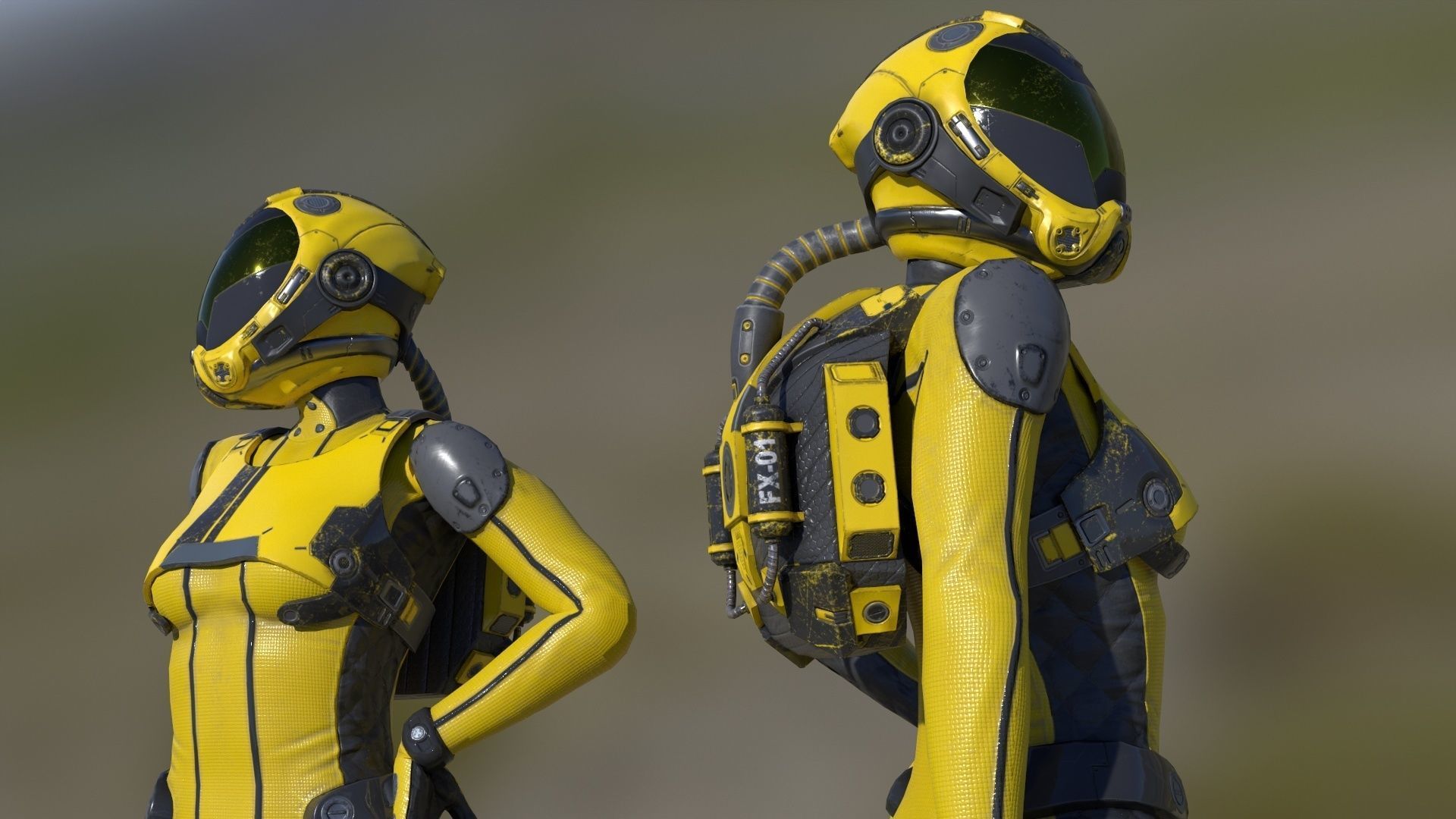 FX01 Female Space Suit Yellow LITE VERSION Low-poly 3D model_4