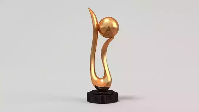 Trophy gold with wooden base 3D model
